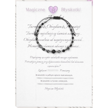 Bransoletka celebrytka czarny TURMALIN OBSYDIAN HEMATYT ochrona i spokój